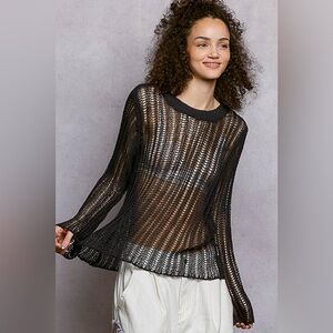 POL Black Sheer Long Sleeve Top